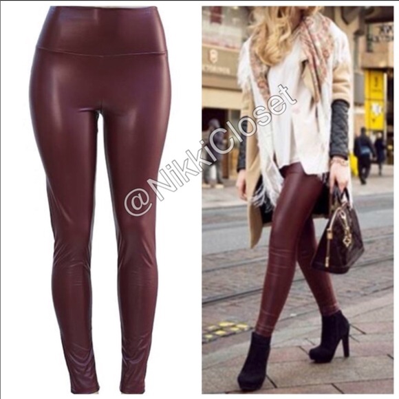 High Waist Leggings Faux Leather LINED BEST SELLER - Picture 3 of 4